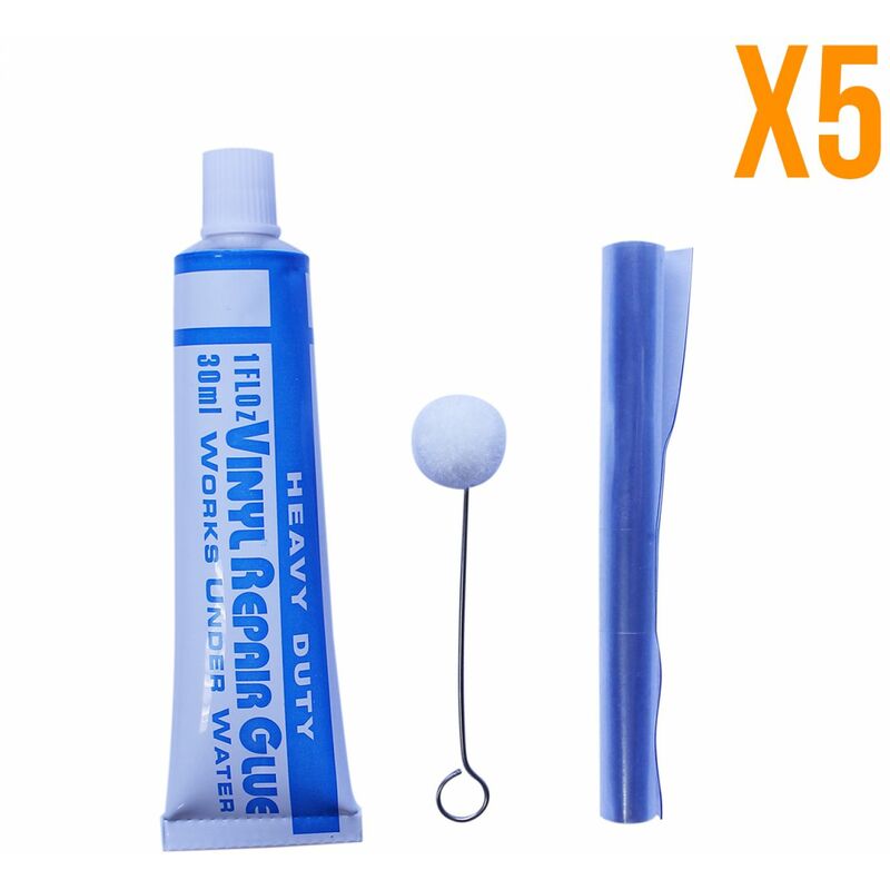 Lot de 5 kits de réparation 30 ml avec applicateur pour liner de piscine Linxor Bleu