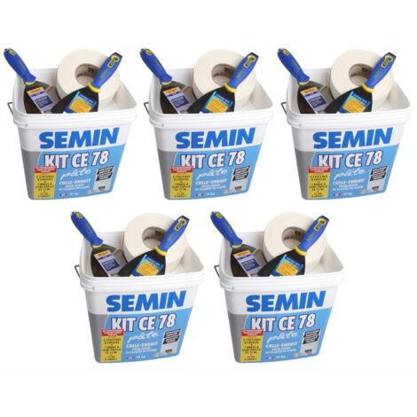 Lot de 5 Kits en pâte pour la réalisation des joints de plaques de pâtre CE 78 Semin - composé de 2 couteaux, 1 bande à joint 75 ml et 15 kg d'enduit pour l'intérieur