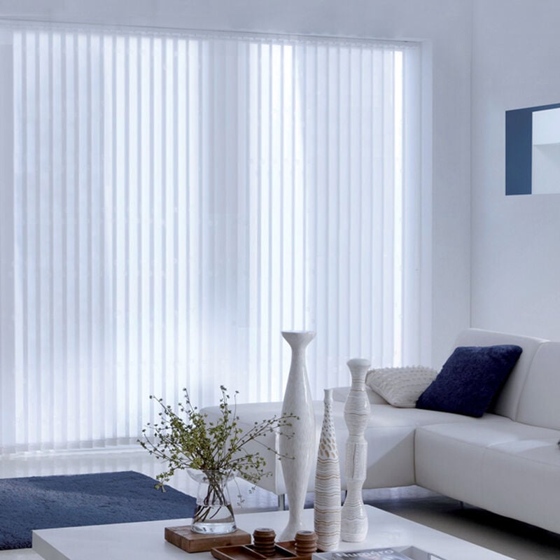 Madecostore - Lot de 5 lamelles verticales 89mm motif fil blanc pour store californien - Blanc - L8,9 x H280cm