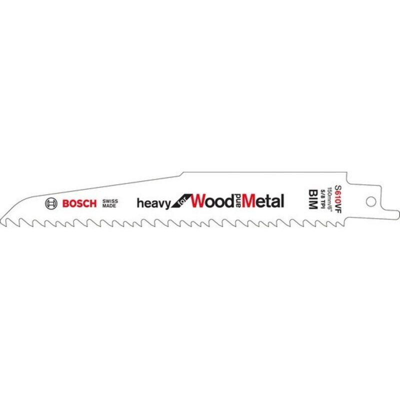 Lame de scie sabre pour bois avec métal, coupe courbe droite grossière, Réf. Bosch : S 610 VF, Qualité de lame de scie BiM, Long. totale 150 mm