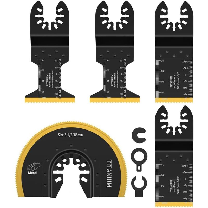 Lot de 5 lames d'outils oscillants, lames de scie, coupe rapide pour le bois, le métal, les clous et les matériaux durs pour Rockwell Milwaukee