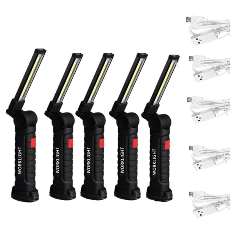 Forehill - Lot de 5 lampes de travail cob Lampe de poche rechargeable Lampe de travail d'inspection flexible - Lot de 5 grandes