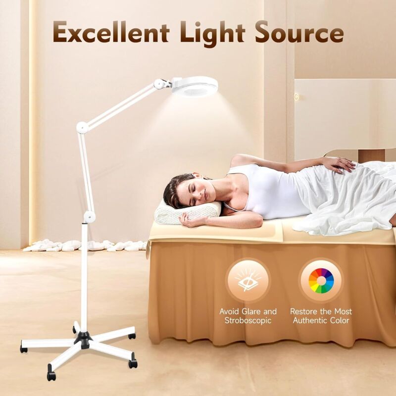 Lot de 5 lampes loupes LED 24 W avec pied et roues, loupe 5 dioptries avec lumière, lampe de travail cosmétique avec trépied roulant, lampe de Lot de 5 lampes loupes LED 24 W avec pied et roues, loupe 5 dioptries avec lumière, lampe de travail cosmétique avec trépied roulant, lampe de