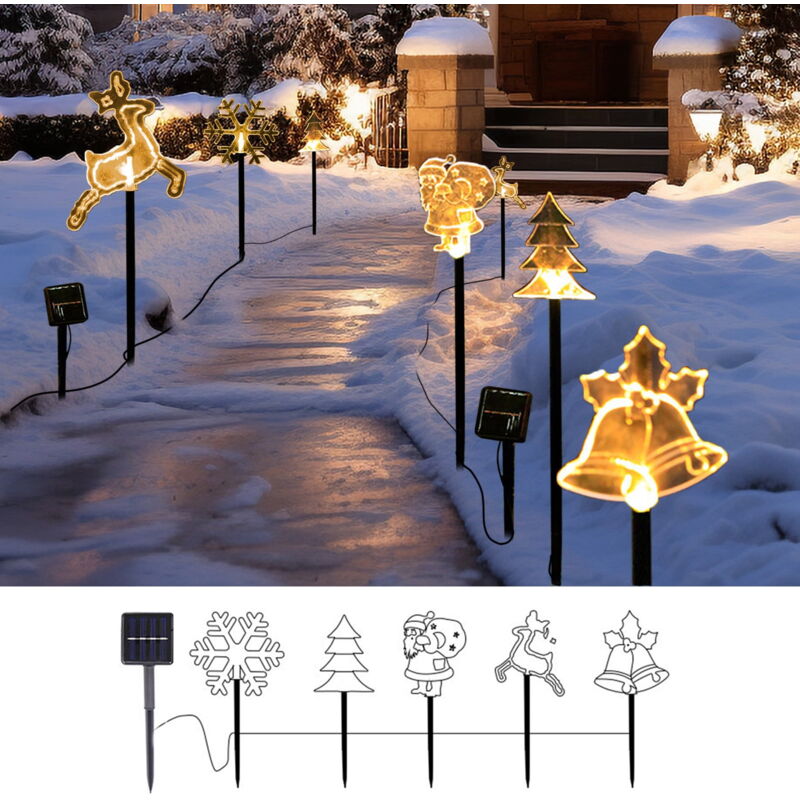 Lot de 5 lampes solaires d'extérieur de Noël à led avec batterie rechargeable pour éclairage de terrasse extérieur