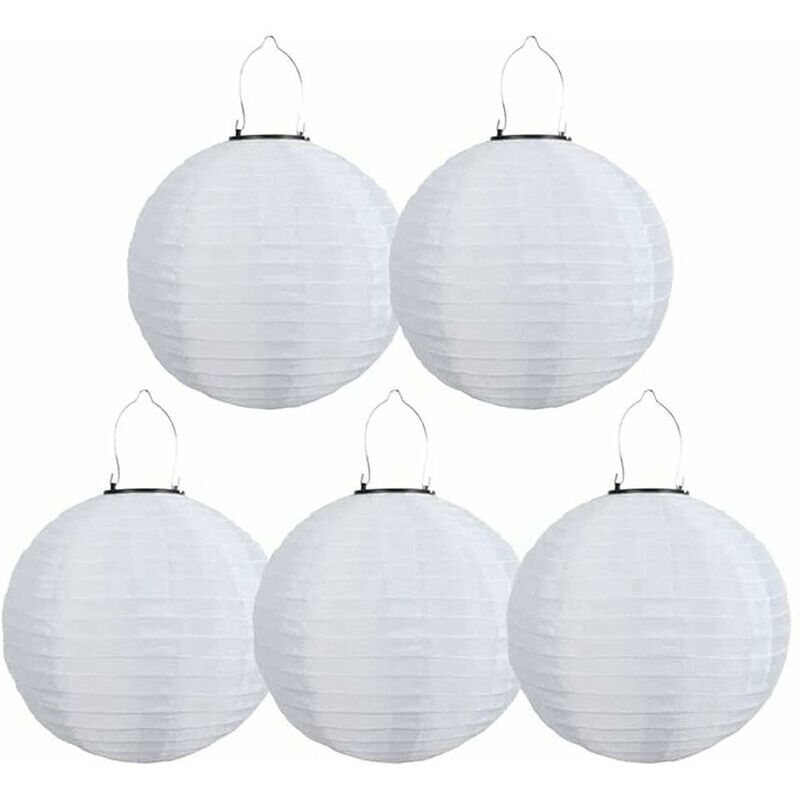 Lablanc - Lot de 5 lampions solaires led d'extérieur étanches,Pour jardin, église, jardin, fête, décoration (blanc, 30 cm)