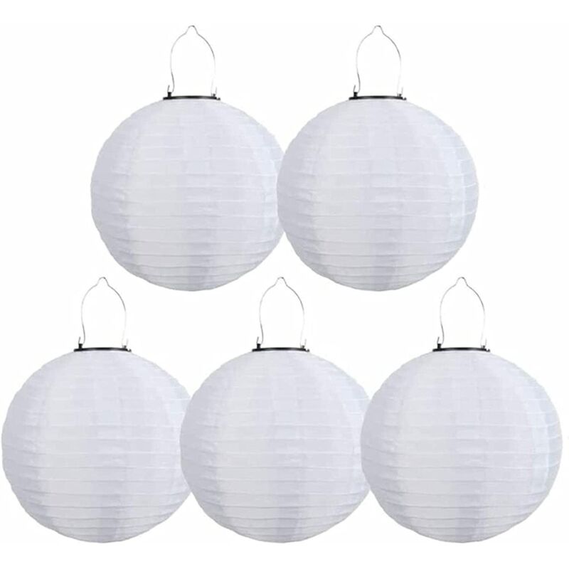 Lot de 5 lampions solaires led d'extérieur étanches - Pour jardin, église, jardin, fête, décoration (blanc, 30 cm)