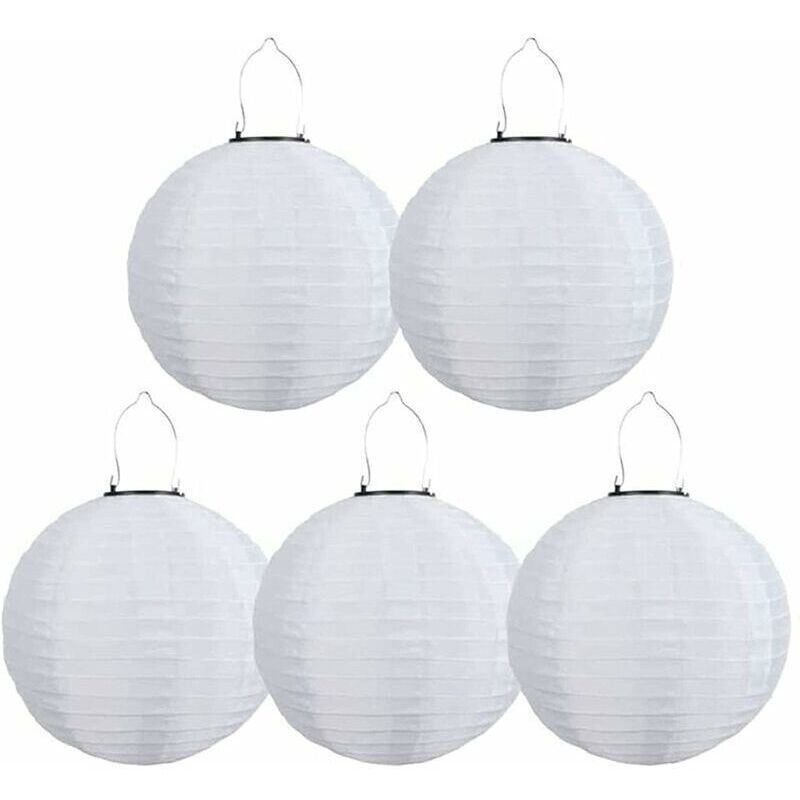 Lot de 5 lanternes solaires à LED, lanternes solaires d'extérieur étanches pour jardin, église, terrasse, décoration de fête (blanc, 30 cm)