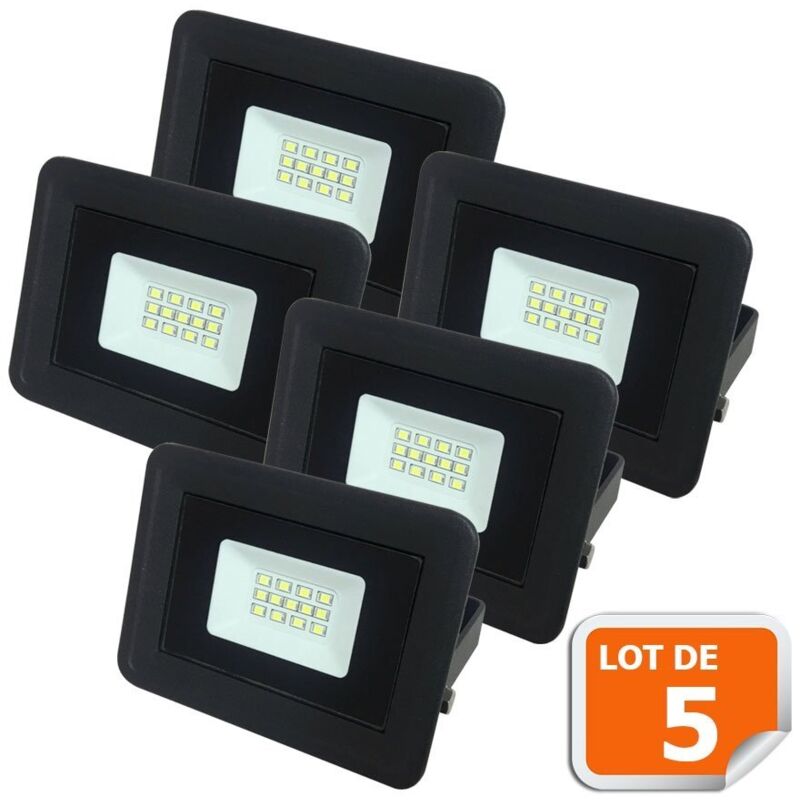 Lampesecoenergie – Lot de 5 projecteurs LED 10W noir 6000K IP65 – Éclairage extérieur – Angle de diffusion 120° – Alimentation 220-240V AC Lampesecoenergie – Lot de 5 projecteurs LED 10W noir 6000K IP65 – Éclairage extérieur – Angle de diffusion 120° – Alimentation 220-240V AC