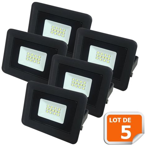 LAMPESECOENERGIE Lot de 5 LED Projecteur Lampe 10W Noir 6000K IP65 Extra Plat