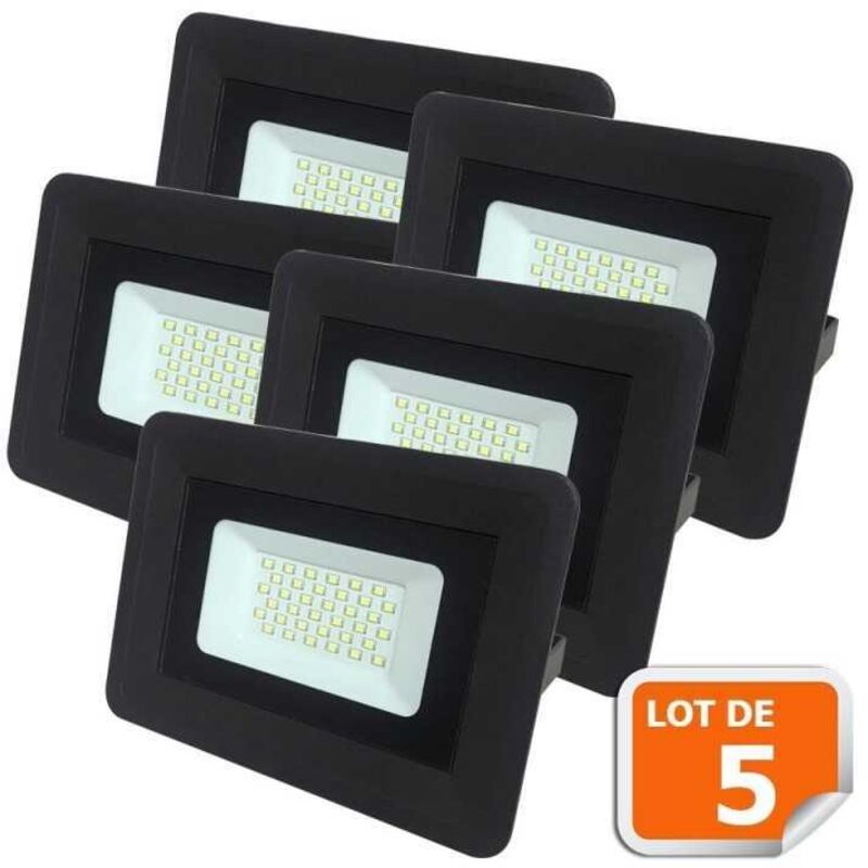 Lampesecoenergie - Lot de 5 led Projecteur Lampe 30W Noir 6000K IP65 Extra Plat