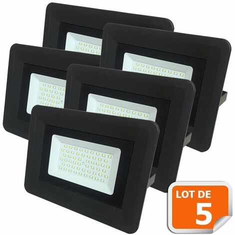 Lot de 5 LED Projecteur Lampe 50W Noir 6000K IP65 Extra Plat