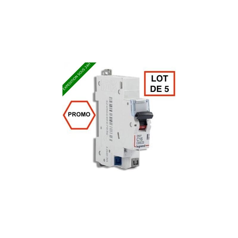 Legrand - lot de 5 // DNX3 Disjoncteur 16A auto ph+n courbe c 4.5kA 230V - 406783