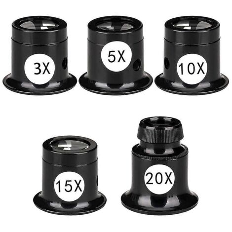 Lot de 5 loupes monoculaires portables pour bijoutiers, noires