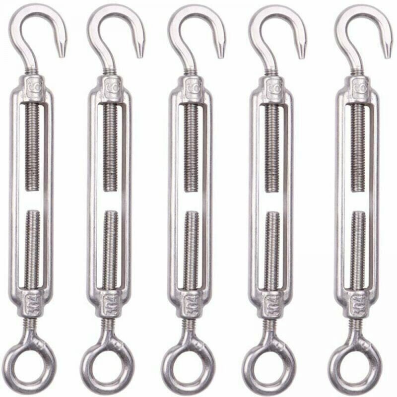 Paquete de 5 tensores de cable de acero inoxidable M8 de 6 mm para vallas, tensores de gancho, tensores de malla de alambre ajustables de acero