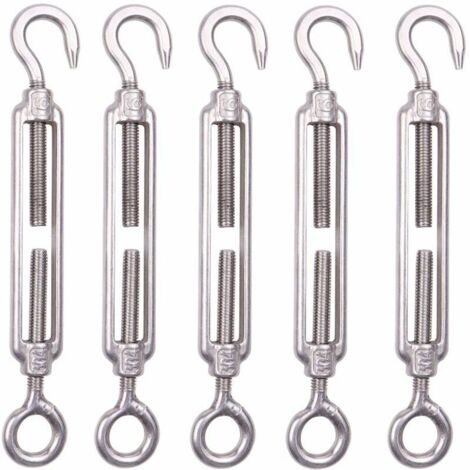 Lot de 5 M6 Tendeur Cable Inox 6mm Tendeur Cloture Crochet Tendeur 304 en Acier Inoxydable Réglable Tendeur Grillage pour Corde Cable Fil à Linge Jardin Grillage