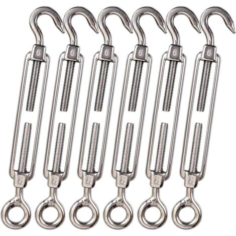 Lot de 5 M6 Tendeur Cable Inox 6mm Tendeur Cloture Crochet Tendeur 304 en Acier Inoxydable Réglable Tendeur Grillage pour Corde Cable Fil à Linge Jardin Grillage