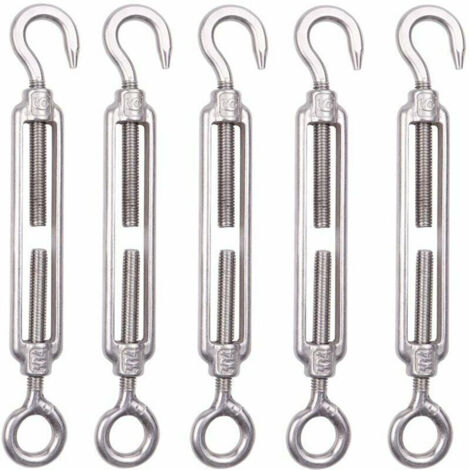 Lot de 5 M6 Tendeur Cable Inox 6mm Tendeur Cloture Crochet Tendeur 304 en Acier Inoxydable Réglable Tendeur Grillage pour Corde Cable Fil à Linge Jardin Grillage