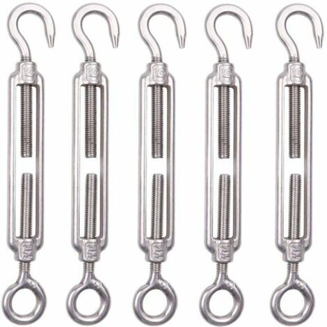 Lot de 5 M6 Tendeur Cable Inox 6mm Tendeur Cloture Crochet Tendeur 304 en Acier Inoxydable Réglable Tendeur Grillage pour Corde Cable Fil à Linge Jardin Grillage，Superma