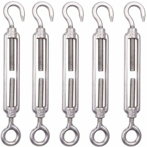 Lot de 5 M6 Tendeur Cable Inox 6mm Tendeur Cloture Crochet Tendeur 304 en Acier Inoxydable Réglable Tendeur Grillage pour Corde Cable Fil à Linge Jardin Grillage，Superma