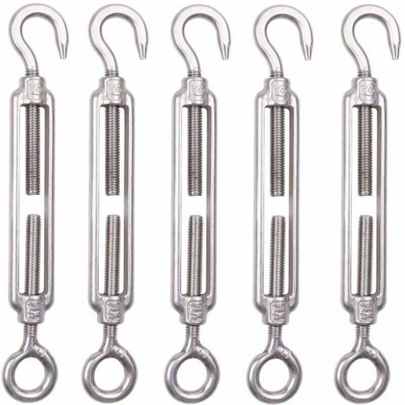 Lot de 5 M8 Tendeur Cable Inox 6mm Tendeur Cloture Crochet Tendeur 304 en Acier Inoxydable Réglable Tendeur Grillage pour Corde Cable Fil à Linge