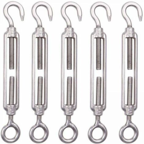Lot de 5 M8 Tendeur Cable Inox 6mm Tendeur Cloture Crochet Tendeur 304 en Acier Inoxydable Réglable Tendeur Grillage pour Corde Cable Fil à Linge Jardin Grillage