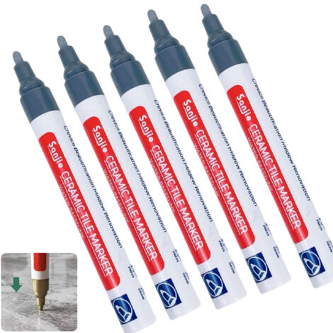 Lot de 5 marqueurs imperméables pour carrelage en céramique, pour maison,restaure les lignes de joint dans salles de bains et cuisines (gris clair)