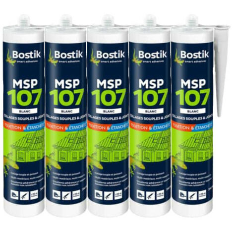 Lot de 5 mastics multi-usages colle et joint BOSTIK MSP 107 - blanc - 290ml