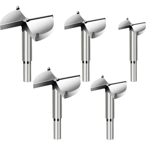 Lot de 5 mèches Forstner pour bois, diamètres 35/40/45/50/60 mm, fraises en carbure pour le perçage et le façonnage de trous dans le bois, la pose de portes et autres matériaux.