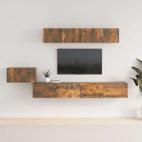 Lot de 5 Meubles TV - Armoire Télévision Moderne  Banc TV Chêne fumé Bois d'ingénierie -FR61480