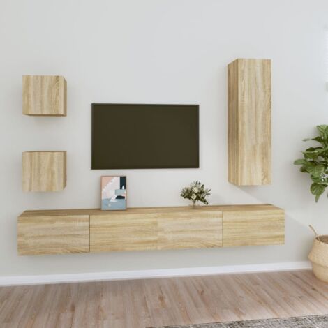 Lot de 5 Meubles TV - Armoire Télévision Moderne  Banc TV Chêne sonoma Bois d'ingénierie -FR11126