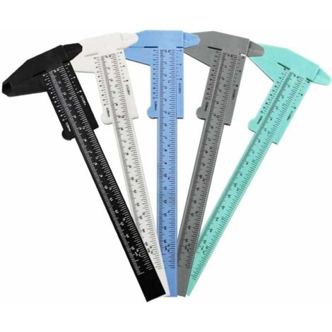 Lot de 5 mini pieds à coulisse en plastique de 15,2 cm pour mesurer les bijoux, les étudiants, le bureau, la menuiserie, la maison, le garage, assortis, noir, blanc, bleu, gris, vert.