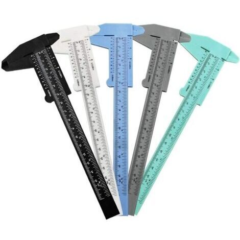 Lot de 5 mini pieds à coulisse en plastique de 15,2 cm pour mesurer les bijoux, les étudiants, le bureau, la menuiserie, la maison, le garage, assortis, noir, blanc, bleu, gris, vert.