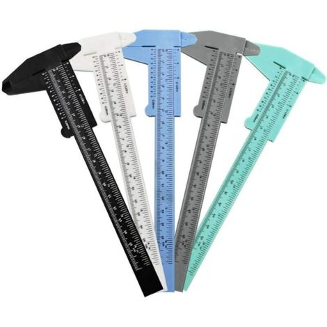 Lot de 5 mini pieds à coulisse en plastique de 15,2 cm pour mesurer les bijoux, les étudiants, le bureau, la menuiserie, la maison, le garage, assortis, noir, blanc, bleu, gris, vert.