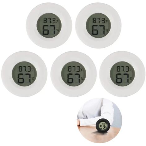 Lot de 5 mini thermomètres hygromètres blancs, écran LCD digital, mesure température -50 à +70 °C, humidité pour pièce, frigo, congélateur, intérieur