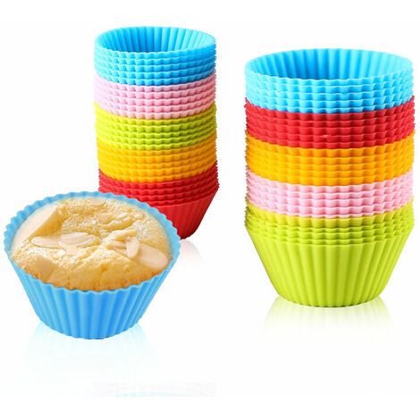 Lot de 5 moules à muffins en silicone, mini moules à cupcakes, moules à muffins réutilisables en silicone de haute qualité, moules à muffins en silicone sans BPA pour muffins et cupcakes (rouge)