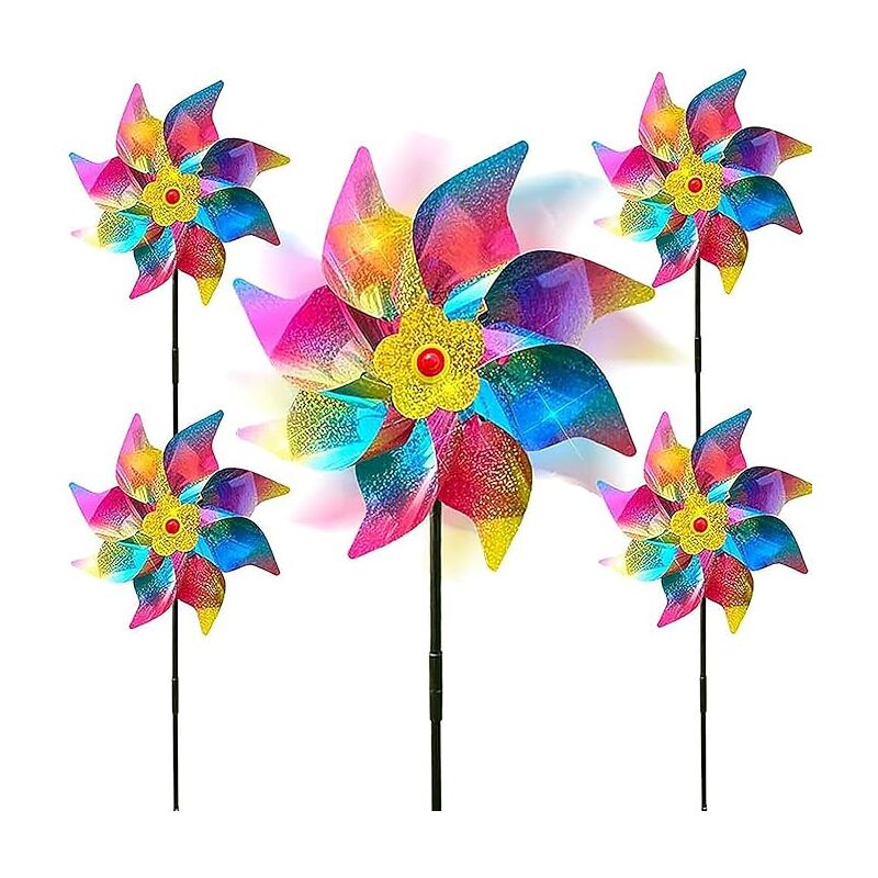 Lot de 5 Moulin à Vent Réfléchissant,Moulins à Vent Anti-Oiseaux,Répulsif Oiseaux Réfléchissant,Anti-Oiseaux Moulin à Vent Réfléchissant,Moulins à