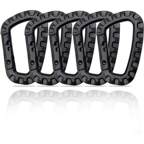 Lot de 5 mousquetons en plastique - Noir - En forme de D