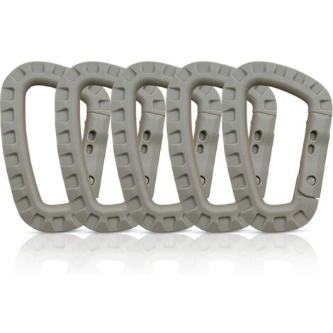 Lot de 5 mousquetons, Mousqueton Plastique, Mousqueton Tactique, Mousqueton Militaire, Mousquetons en Plastique Dur de qualité supérieure, Robustes, Forme en D multifonctionnelle