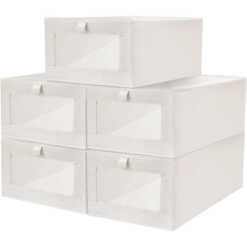 Lot de 5 organiseurs de penderie en coton et lin - Boîte de rangement portable pliable pour vêtements, linge de lit, jouets, vêtements de saison,