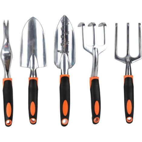 Lot de 5 outils de jardin orange, alliage d'aluminium léger et résistant à la rouille, cadeau de jardin
