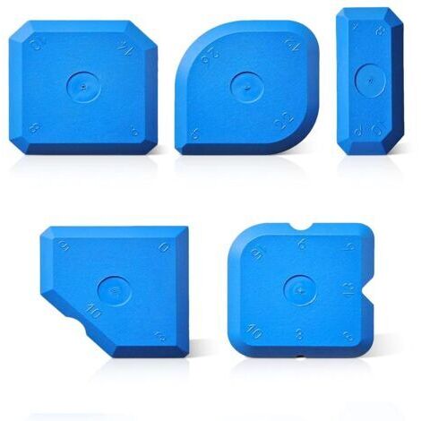 Lot de 5 outils de remplissage de joints en silicone bleu pour joints de cuisine et de salle de bain - Applicateur de mastic silicone multi-angle - Kit d'outils de calfeutrage pour joints et joints