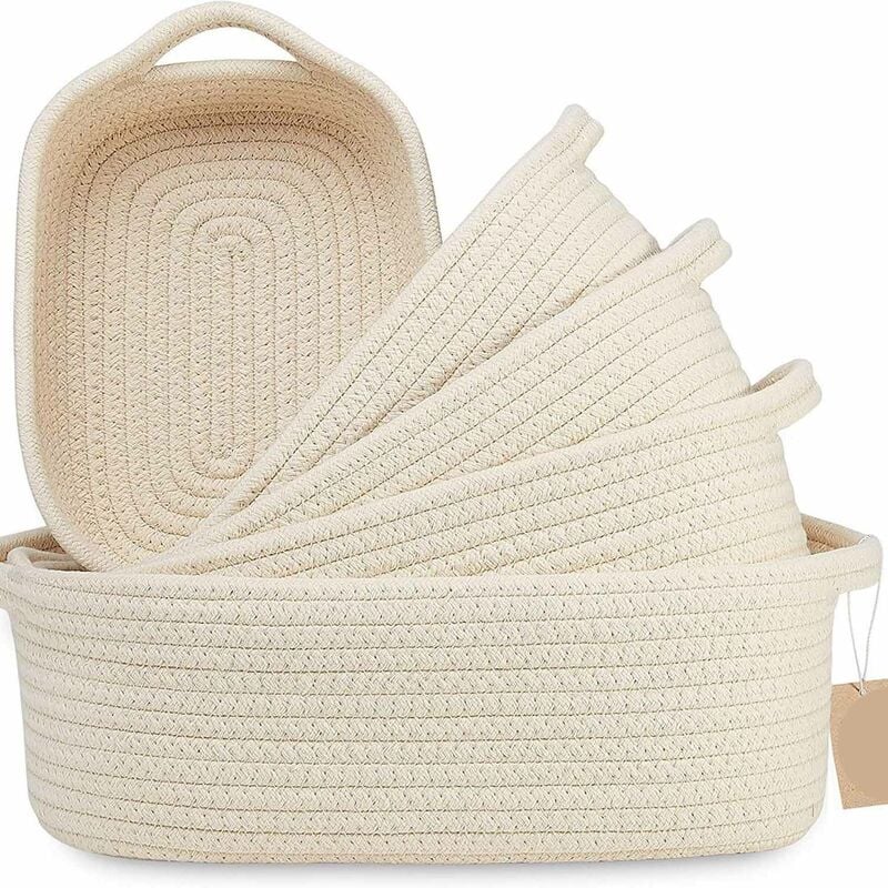 Lot de 5 paniers de rangement en coton, tressé, 1050g, 25x23cm, beige