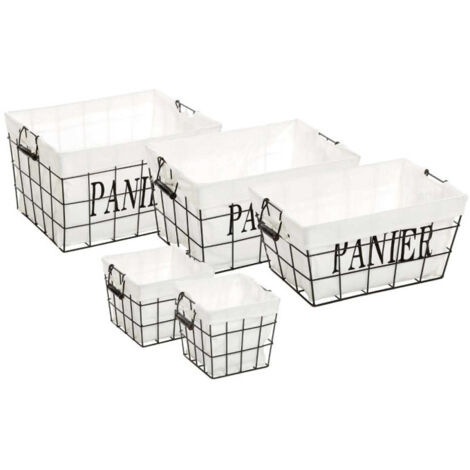 Lot de 5 Paniers Rectangulaire "Welcome Black" 51cm Blanc