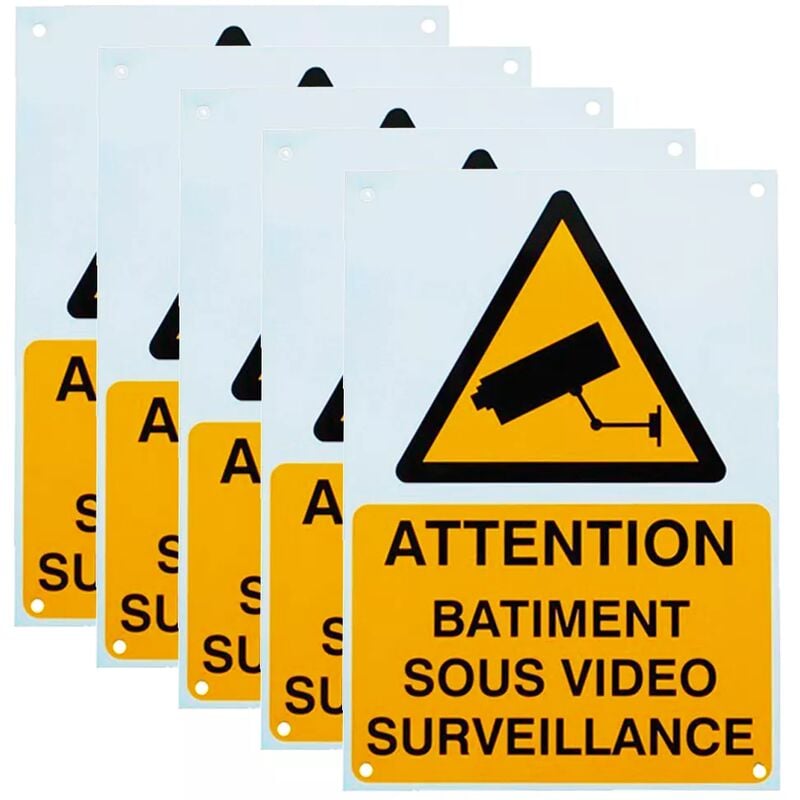 Ultra Secure - Lot de 5 panneaux extérieurs 'attention bâtiment sous vidéosurveillance' - plastique rigide (format A4)