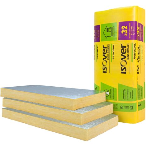 Lot de 5 panneaux de laine de verre semi-rigide revêtu d'un surfaçage aluminium micro-perforé - 1350x600x96mm - R=3,00 m².K/W - Panodal Alu - ISOVER