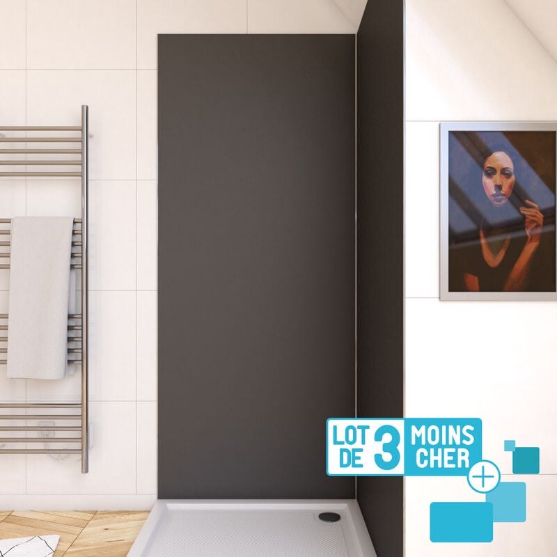 Lot de 3 Panneaux Muraux pour salle de bains en Aluminium Gris - 90x210cm - wall'it