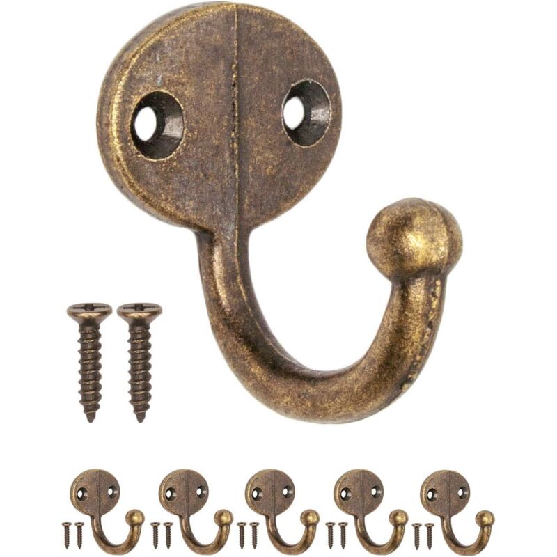 Lot de 5 patères antiques, crochets pour serviettes, patères en fer, crochets muraux, design en laiton bronze,