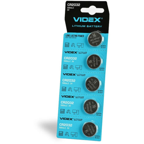 Lot de 5 piles bouton au lithium puissantes et durables Videx CR2032 CR2032 3 V 220 mAh