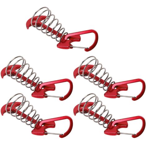 Lot de 5 piquets de tente en forme d'arête de poisson pour grandes planches de terrasse, avec boucle à ressort et ancrage réglable par corde au vent (rouge).