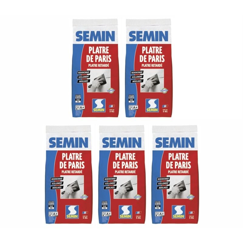 Lot de 5 pâtre de Paris pour moulages, scellements et rebouchage Semin intérieur - sac de 5 kg